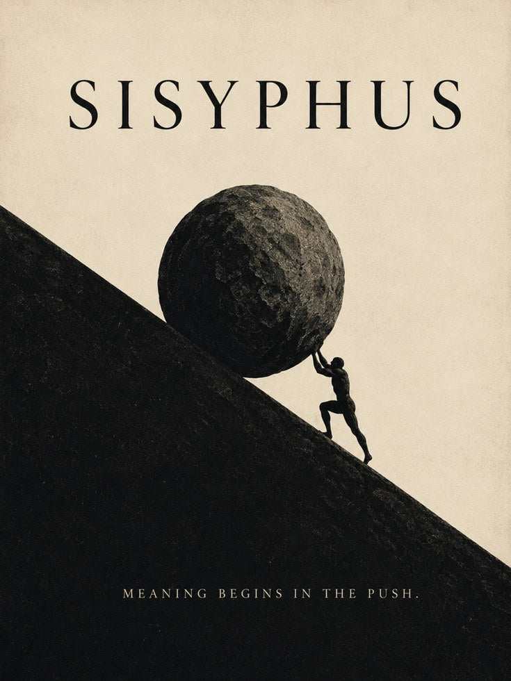 Sisyphus Wall Art – Greek Mythology Print - artwork on paper