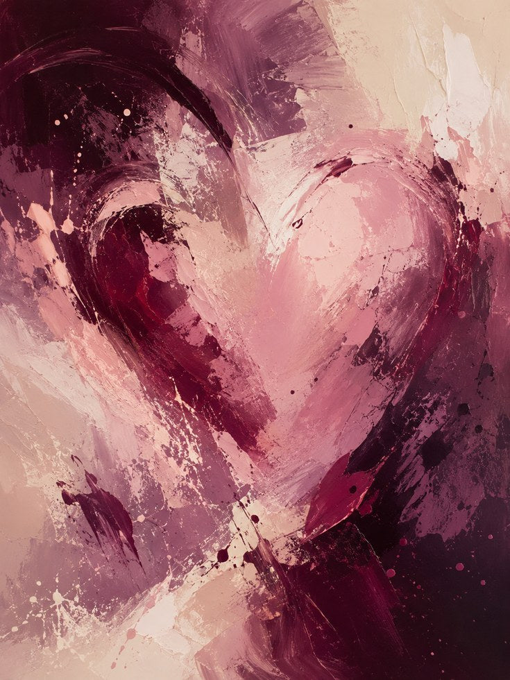 Purple Pink Abstract Art – Modern Heart Painting - artwork on paper