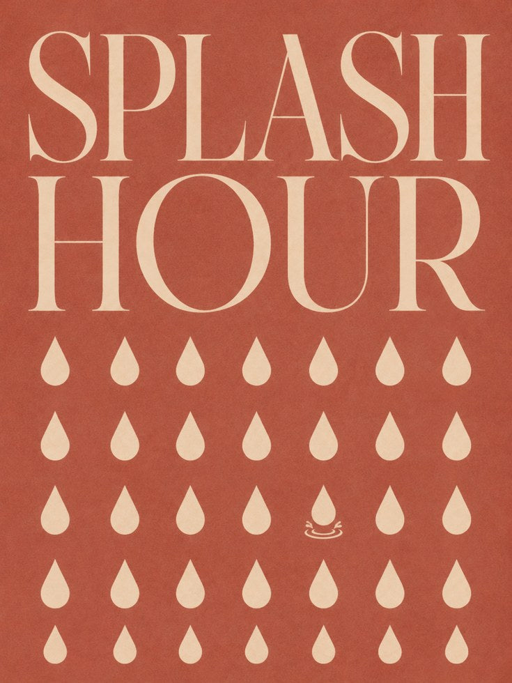 Retro Bathroom Wall Art: Splash Hour Typography on Terracotta - artwork on paper
