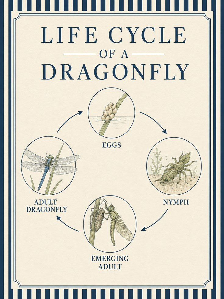 Dragonfly Life Cycle Poster: Vintage Educational Chart Print - artwork on paper