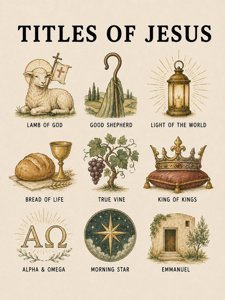 Titles of Jesus Religious Print - artwork on paper