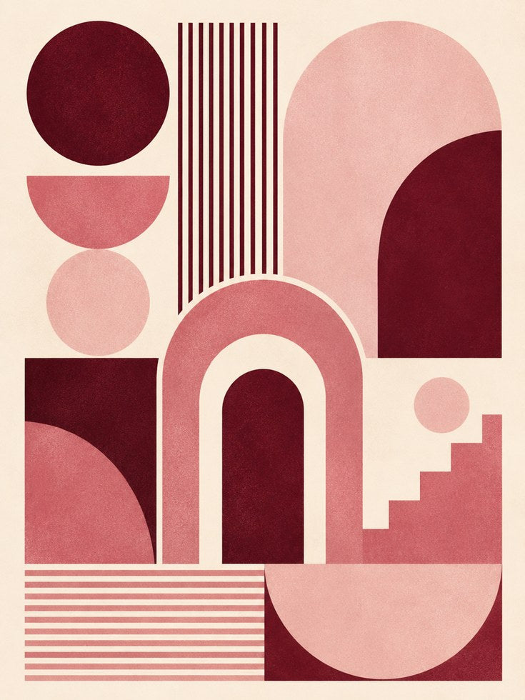 Geometric Abstract Art Print: Burgundy and Pink Bauhaus Design - artwork on paper