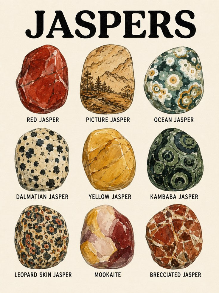 Jasper Stone Collection Art Print: Vintage Mineralogy Guide Poster - artwork on paper