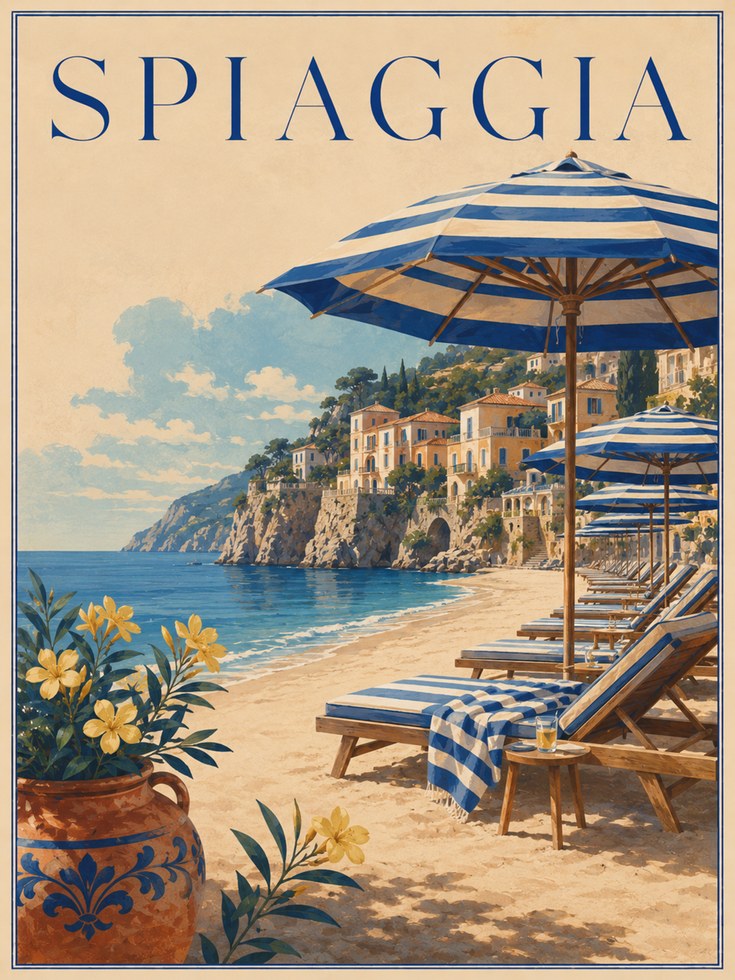 Spiaggia Travel Poster - artwork on paper
