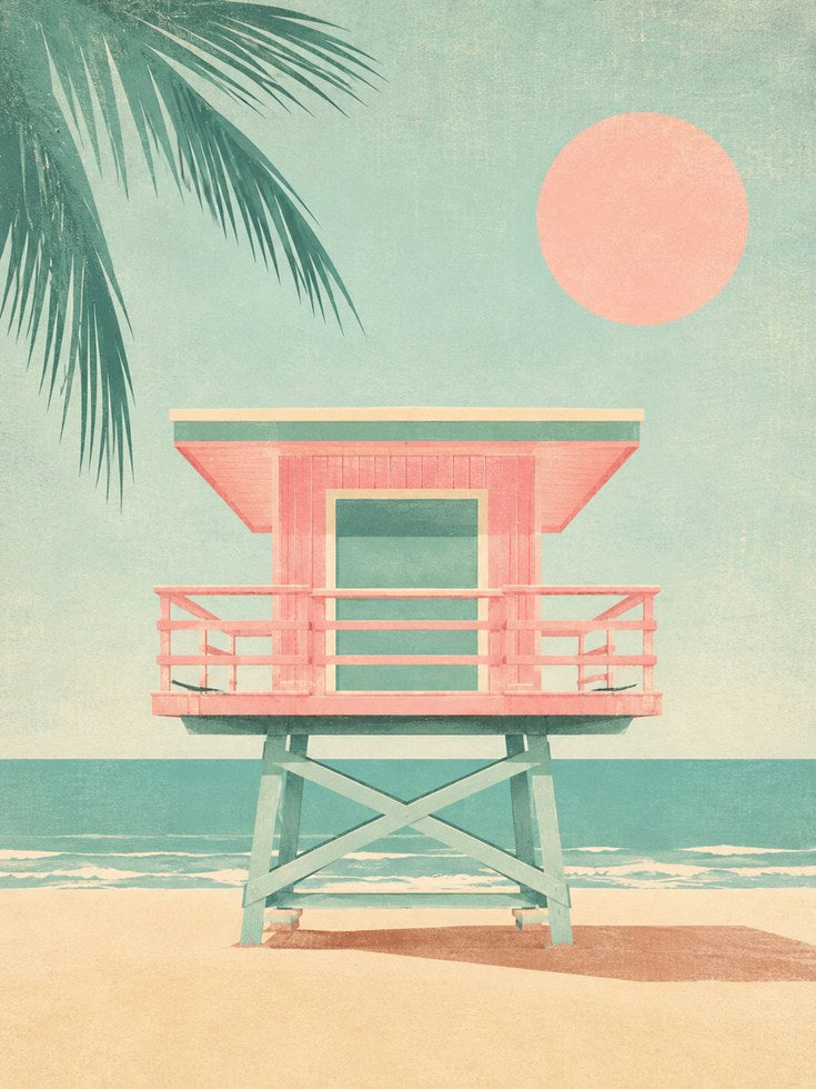 Beach Lifeguard Print – Coastal Wall Art - artwork on paper