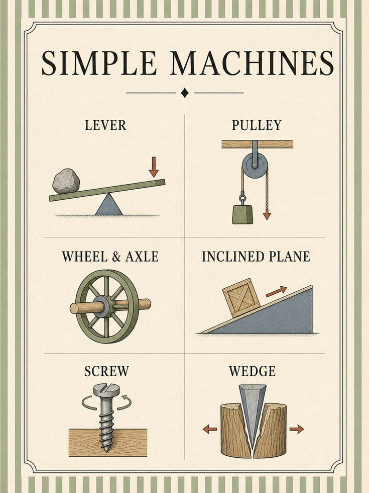 Simple Machines Poster – Educational Wall Art - artwork on paper