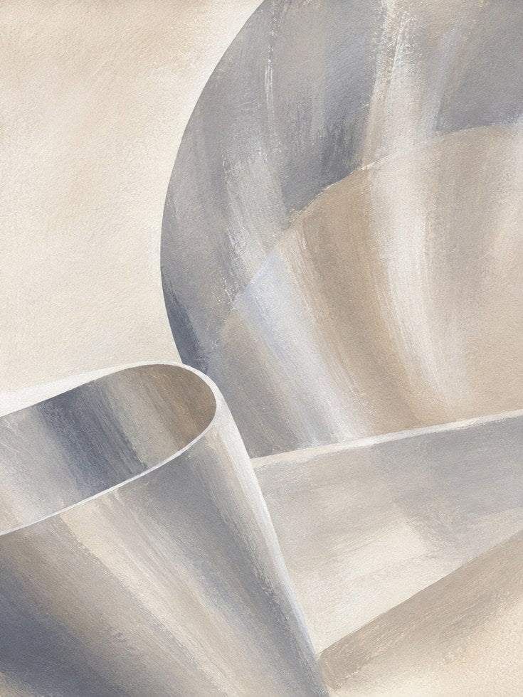 Abstract Curved Forms Art Print: Neutral Beige and Grey Tones - artwork on paper