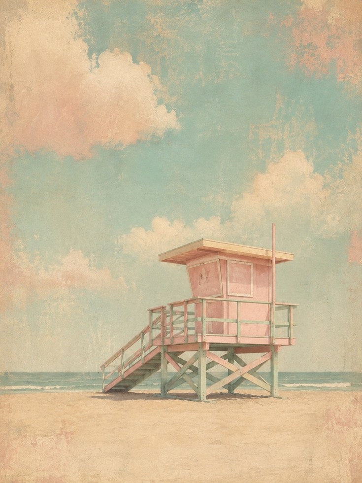 Beach Lifeguard Tower Print – Coastal Wall Art - artwork on paper