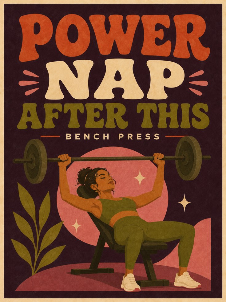 Power Nap After This Bench Press: Retro Fitness Wall Art - artwork on paper
