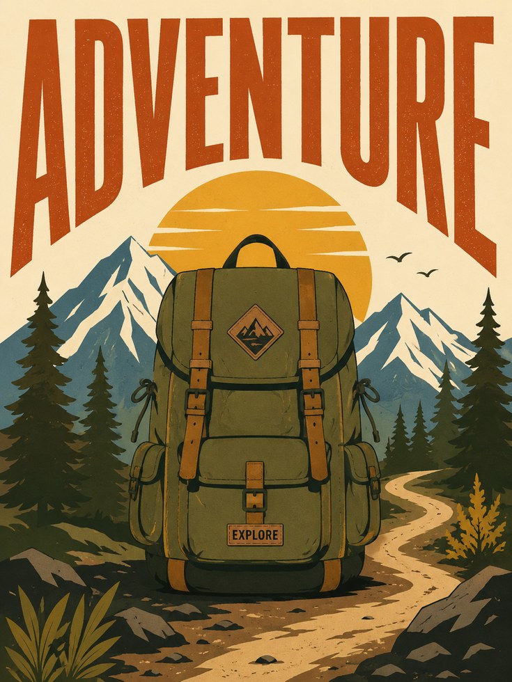Adventure Wall Art – Vintage Travel Poster - artwork on paper