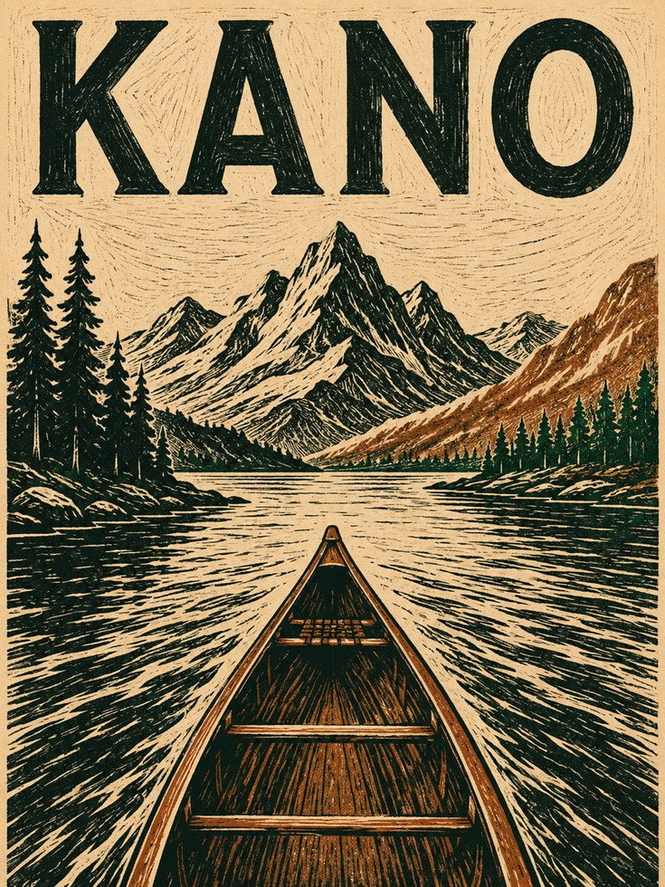 Canoe Wall Art – Vintage Mountain Lake Print - artwork on paper