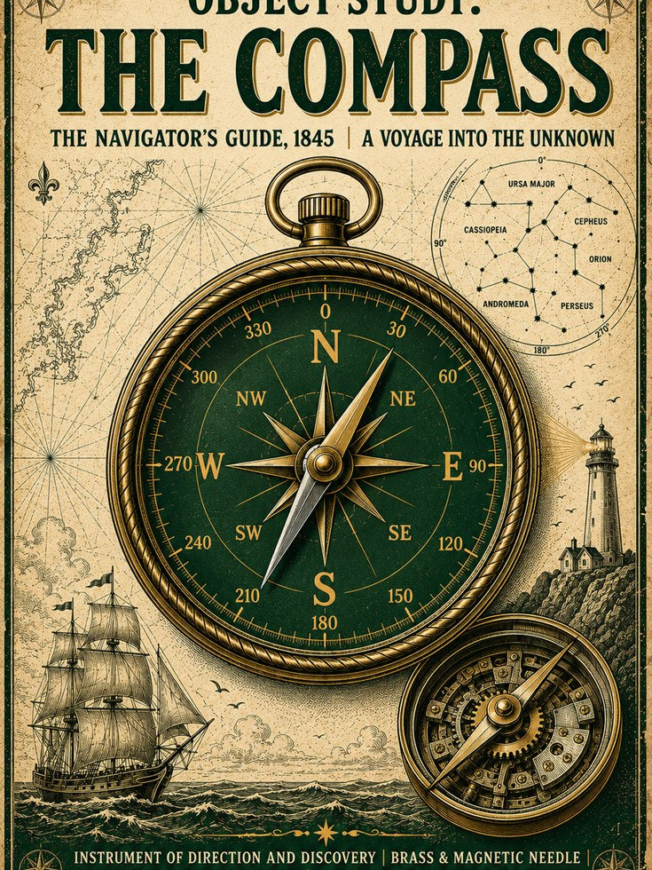 Vintage Compass Navigator Print: Nautical Navigation Wall Art - artwork on paper
