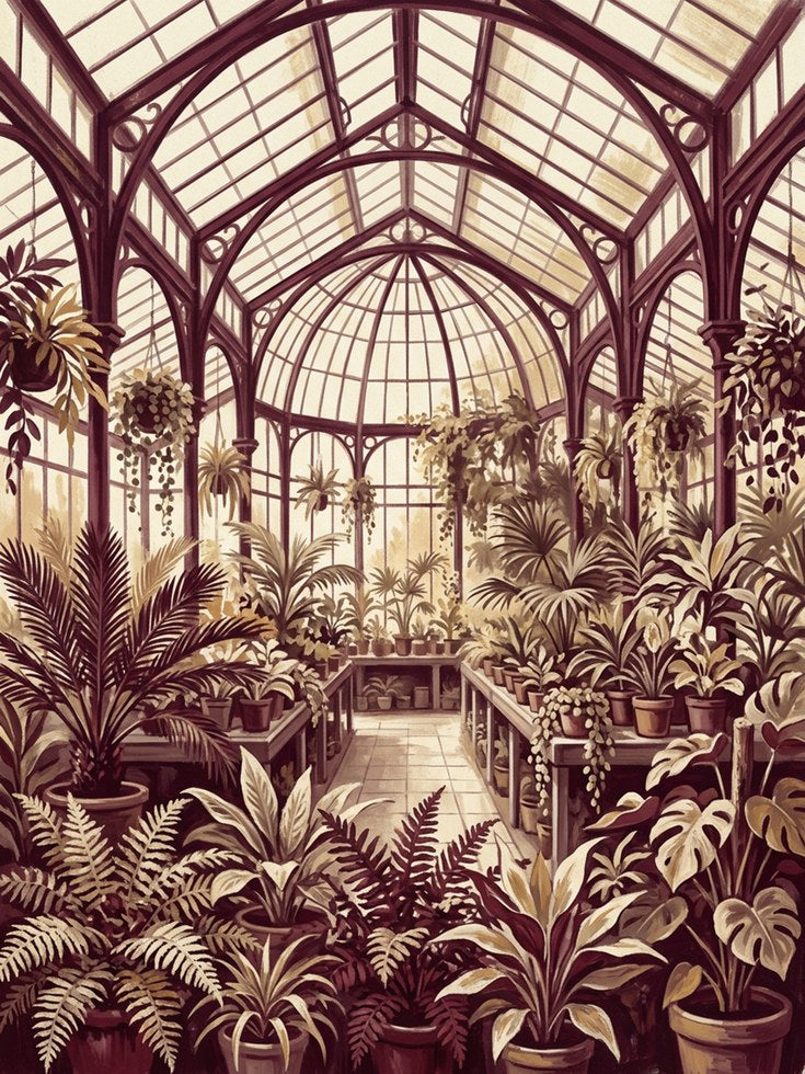 Victorian Conservatory Art Print: Sepia Botanical Architecture - artwork on paper