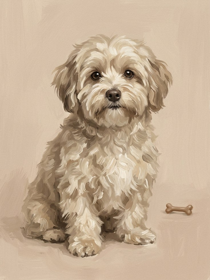 Fluffy Terrier Dog Portrait: Neutral Tone Wall Art - artwork on paper