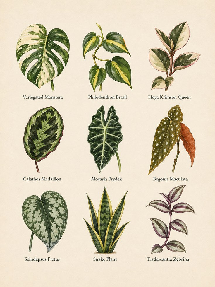 Houseplant Chart Poster – Botanical Wall Art - artwork on paper