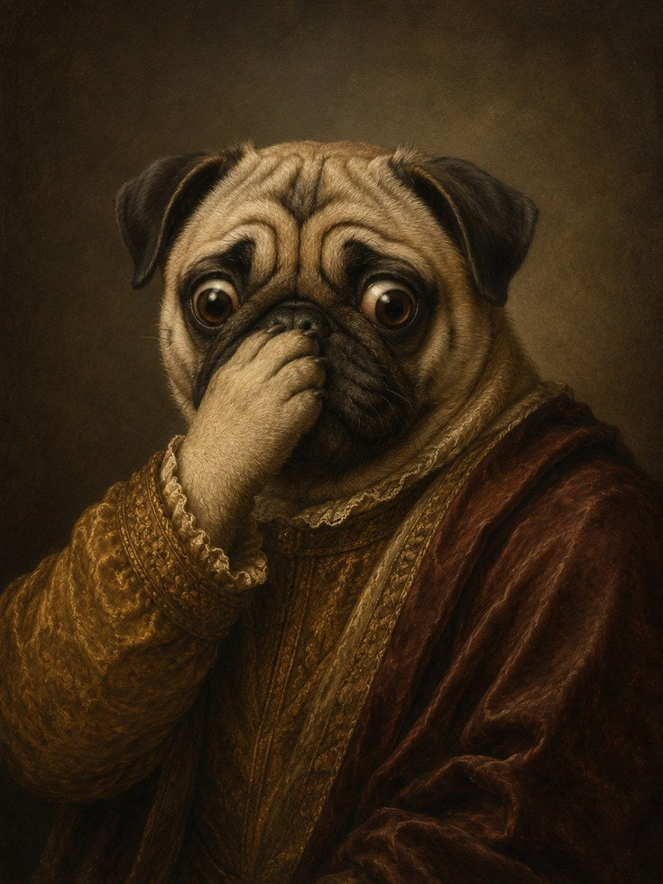 Funny Bathroom Poster Pug Portrait Print: Renaissance Style - artwork on paper
