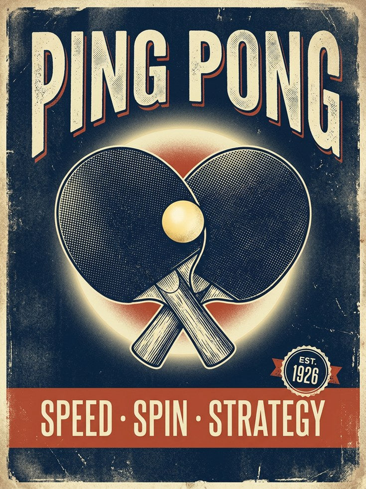 Vintage Ping Pong Poster: Retro Table Tennis Wall Art - artwork on paper