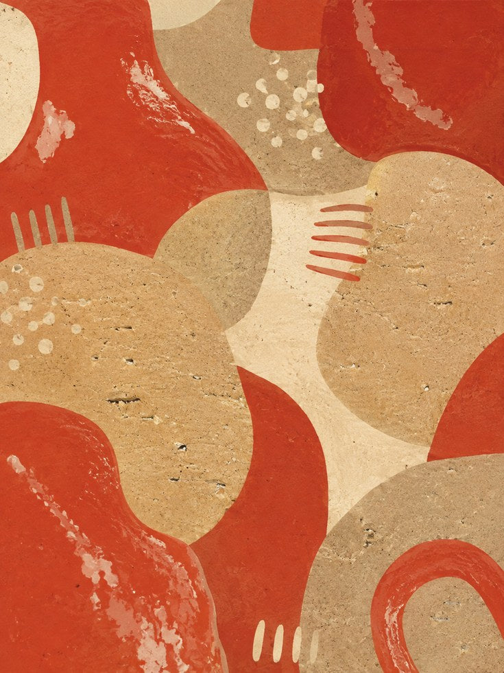 Abstract Organic Shapes Art Print: Red and Beige Mid-Century - artwork on paper