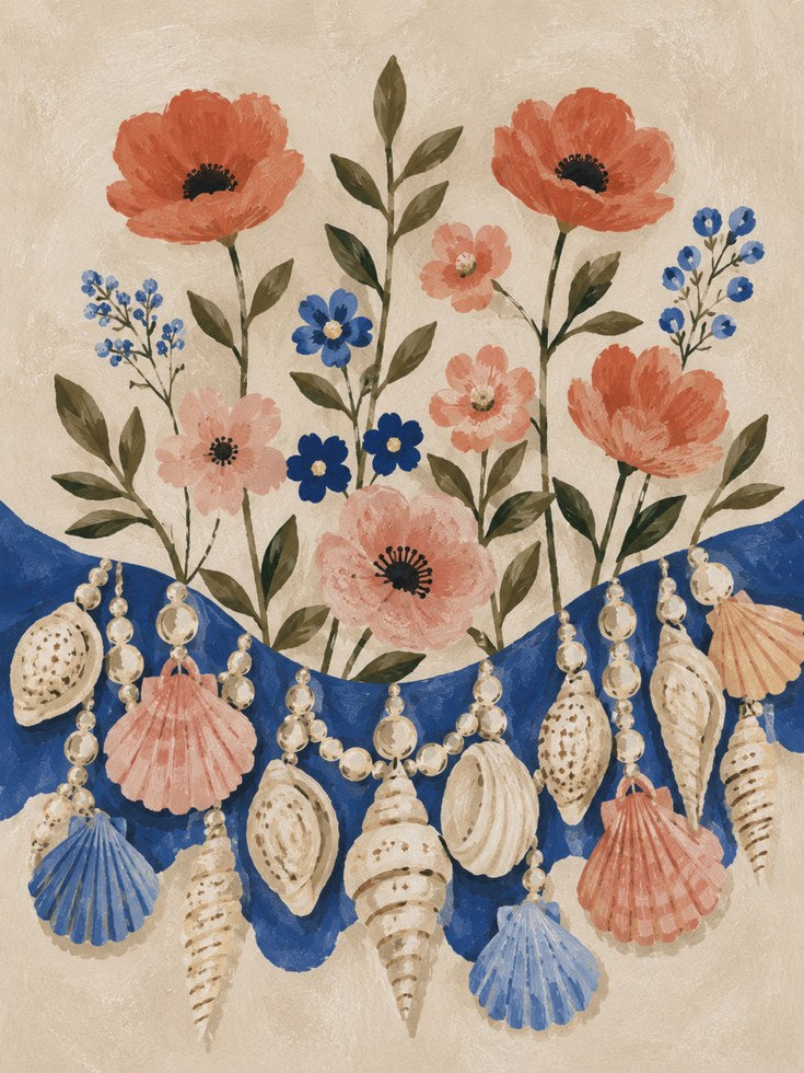 Coastal Wall Art – Seashell Flower Print - artwork on paper