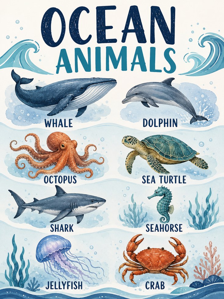Ocean Animals Poster - artwork on paper