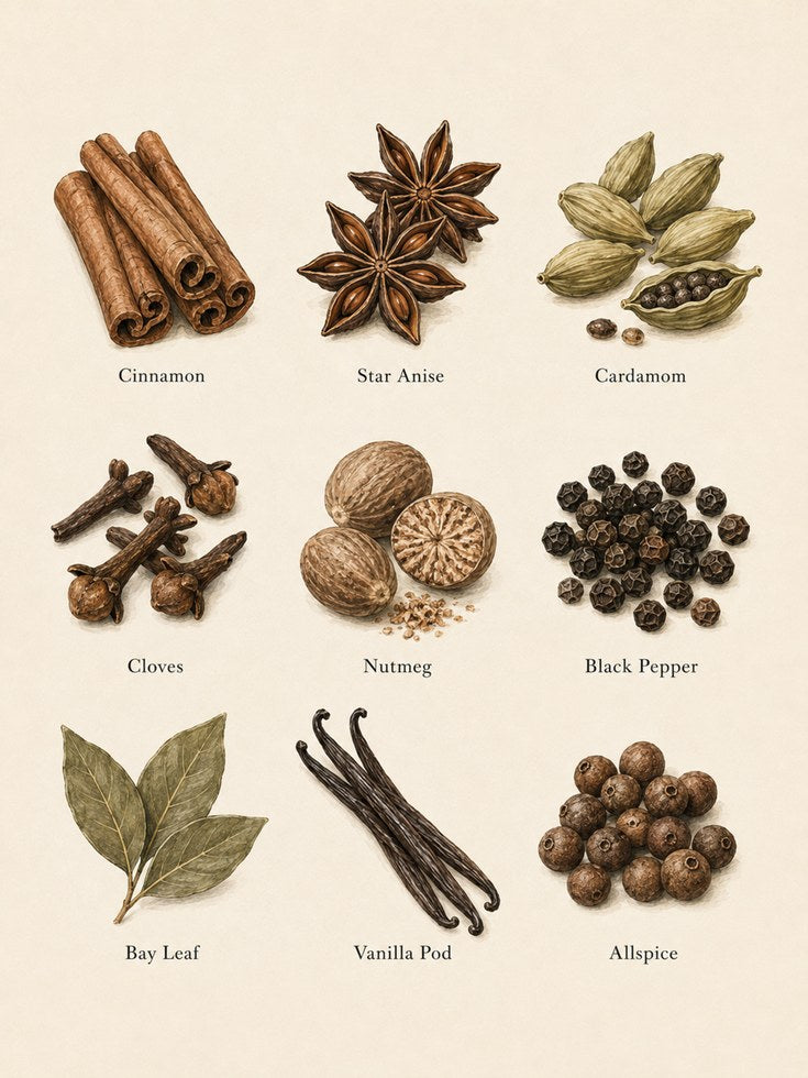 Spice Chart Wall Art – Kitchen Botanical Print - artwork on paper