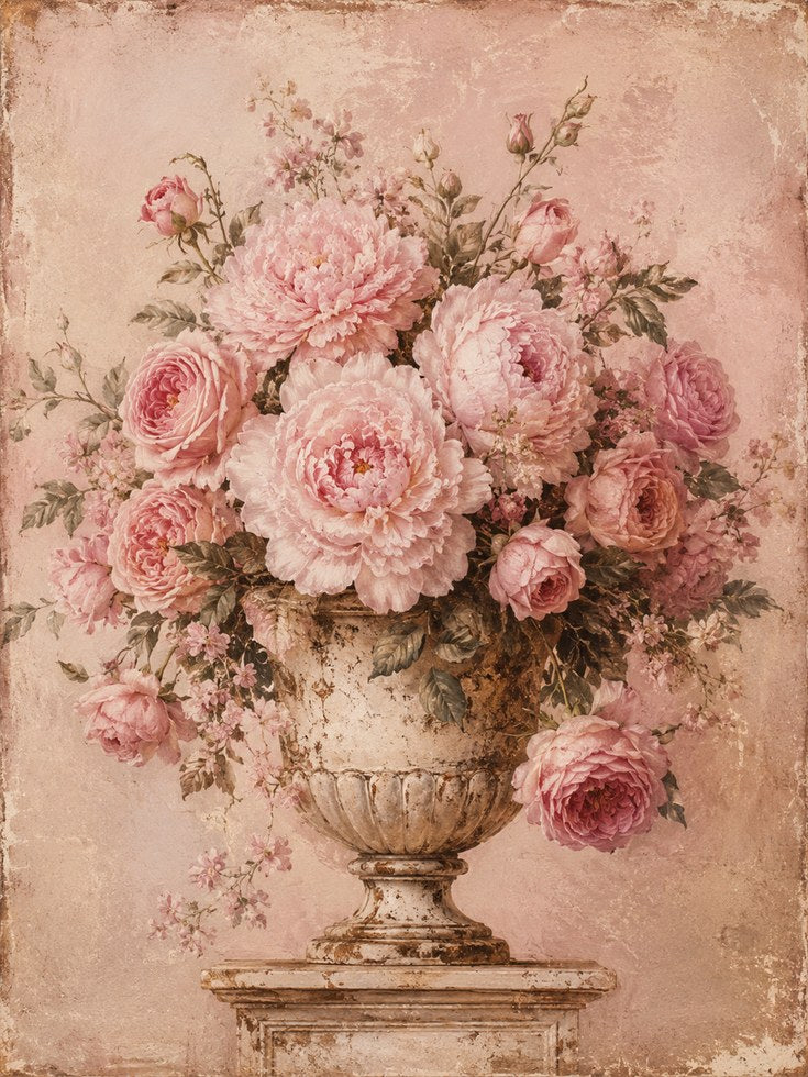 Vintage Floral Wall Art – Pink Rose Print - artwork on paper