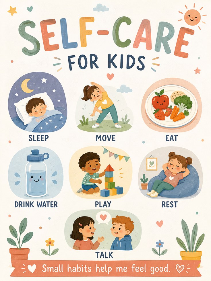 Self Care Poster For Kids – Nursery Wall Art - artwork on paper