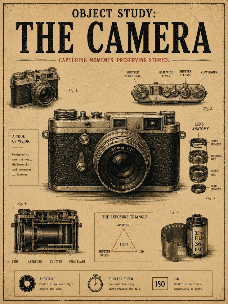 Retro Camera Diagram Print - artwork on paper