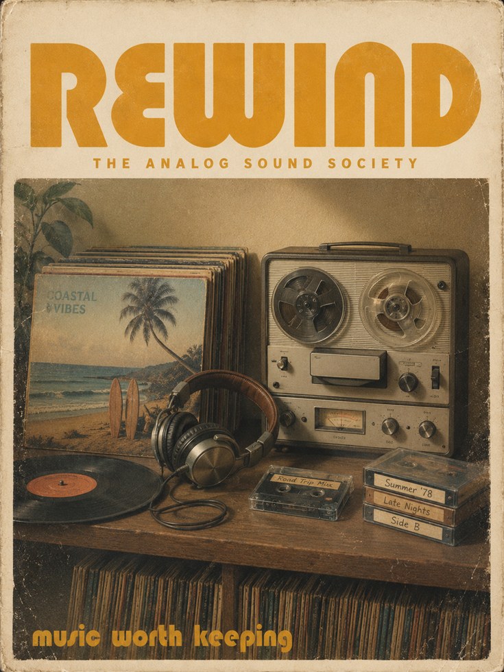 Vintage Analog Audio Poster — Retro Reel-to-Reel & Vinyl - artwork on paper