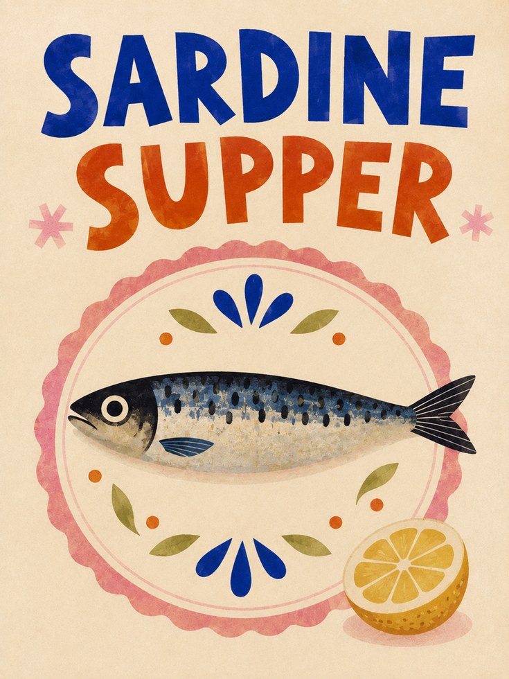 Kitchen Wall Art – Sardine Supper Print - artwork on paper