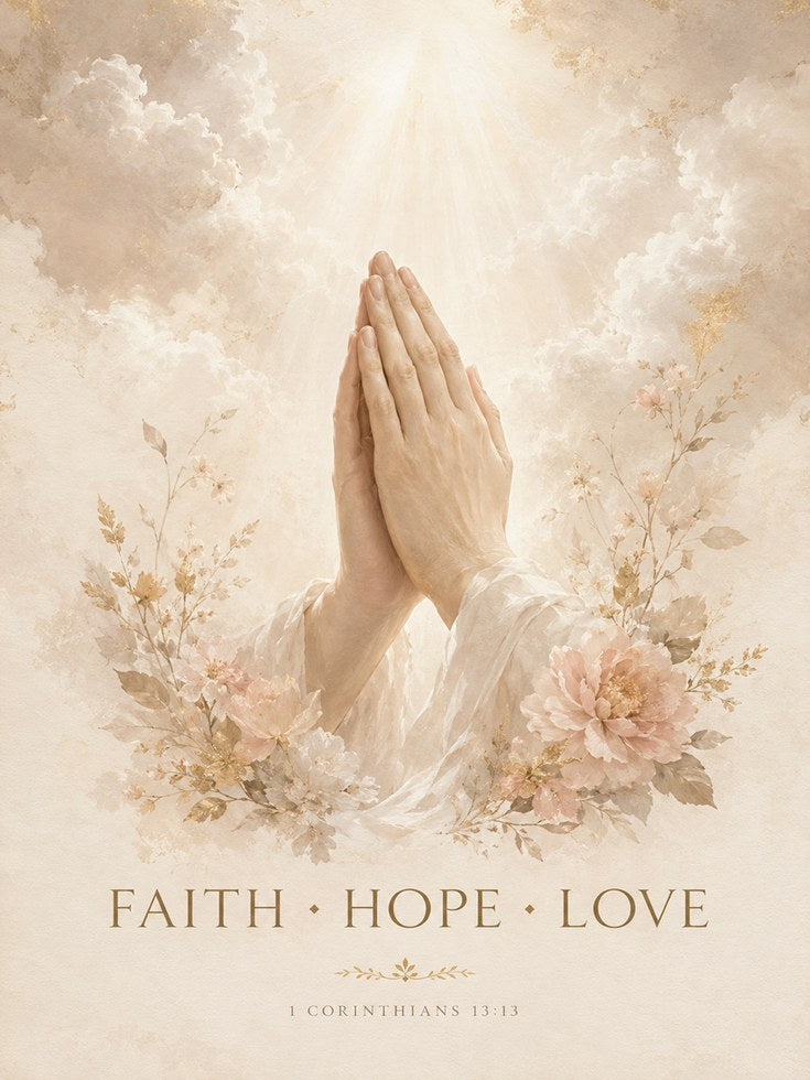 Faith Hope Love Print – Praying Hands Wall Art - artwork on paper