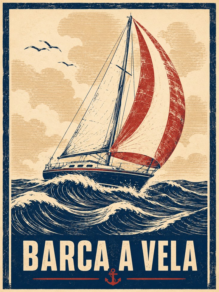 Vintage Sailboat Poster: Retro Nautical Art Print - artwork on paper