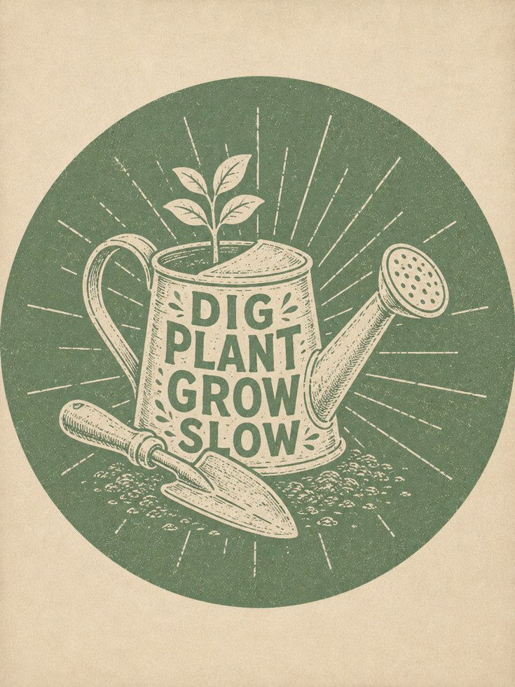 Dig Plant Grow Slow Poster: Vintage Gardening Art Print - artwork on paper