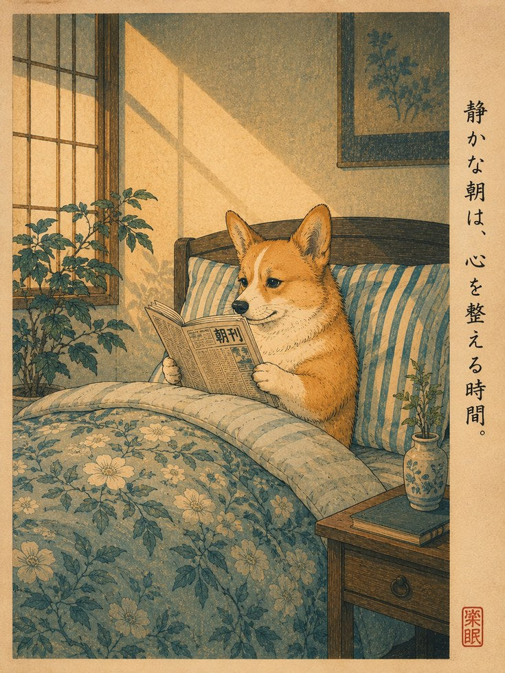 Shiba Inu Wall Art – Japanese Dog Reading Print - artwork on paper