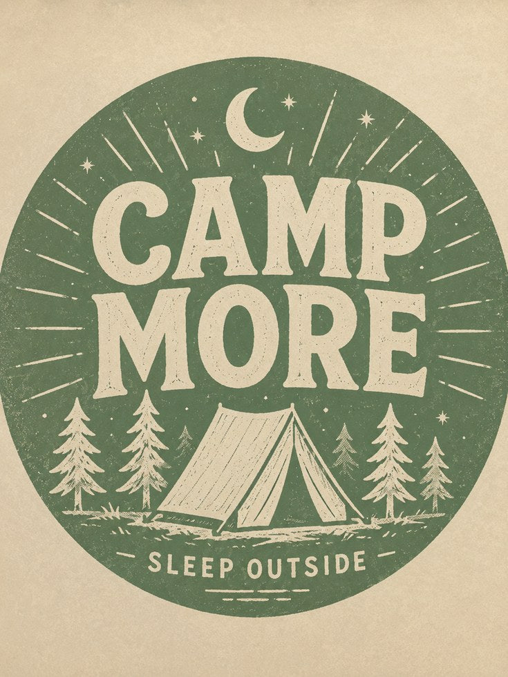 Camping Wall Art: Vintage Camp More Poster - artwork on paper