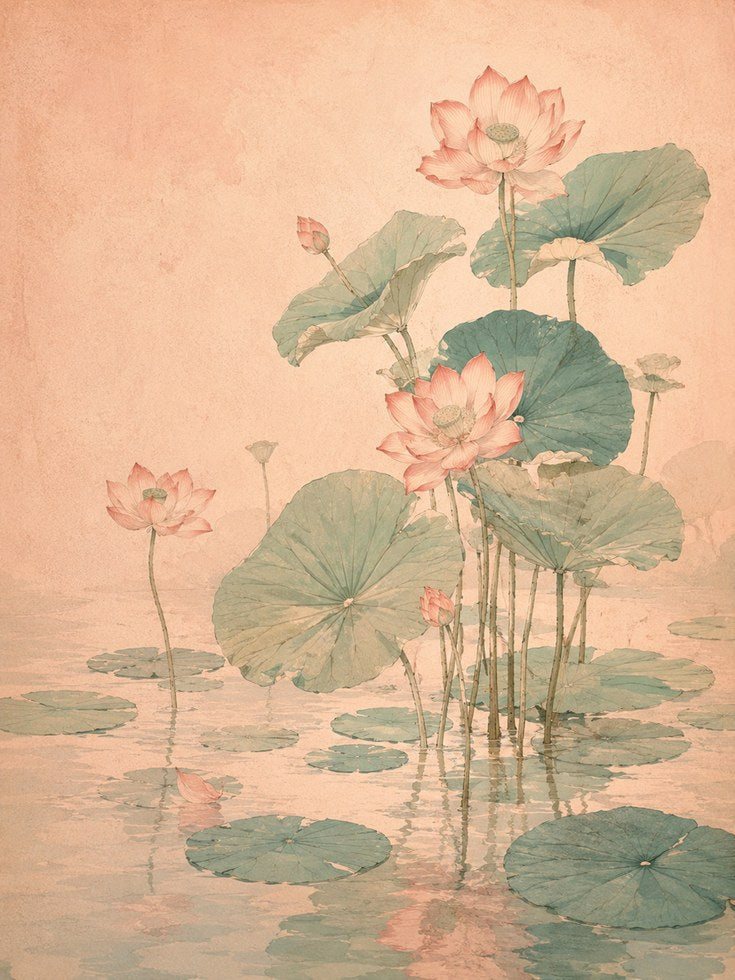 Lotus Flowers Art Print: Vintage Japanese Botanical Watercolor - artwork on paper