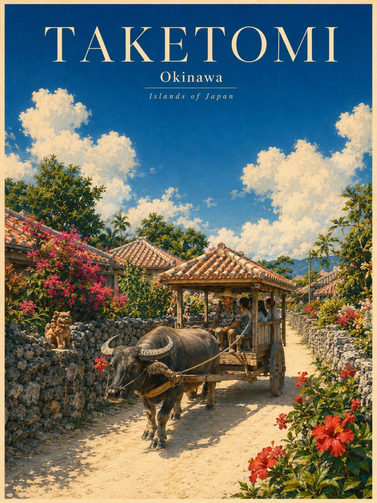 Taketomi Okinawa Print: Vintage Japanese Travel Art - artwork on paper