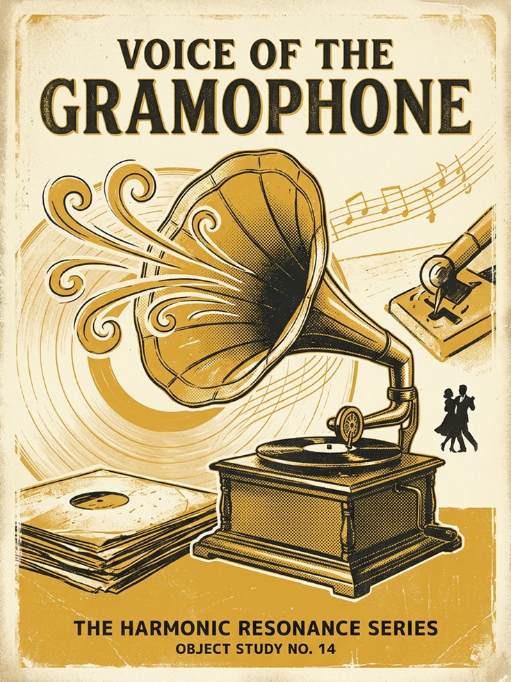 Vintage Gramophone Poster: Art Deco Music Illustration - artwork on paper