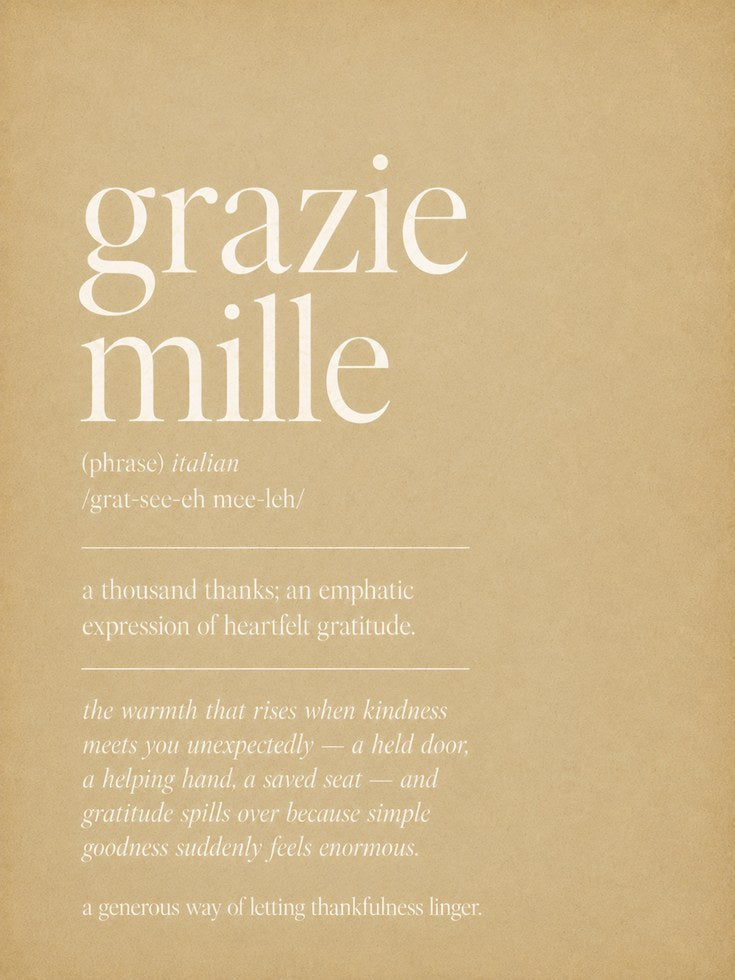Italian Typography Print: Grazie Mille Phrase (Kitchen Decor) - artwork on paper