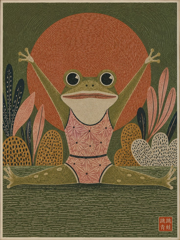 Whimsical Frog Folk Art Print - artwork on paper
