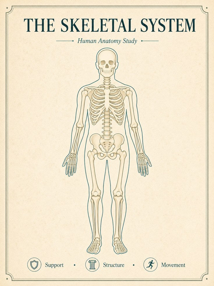 Skeletal System Anatomy Print — Vintage Medical Illustration - artwork on paper