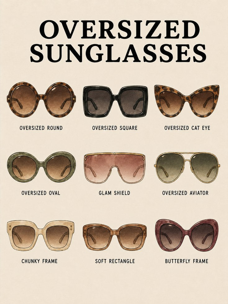 Oversized Sunglasses Guide Poster: Retro Fashion Wall Art - artwork on paper