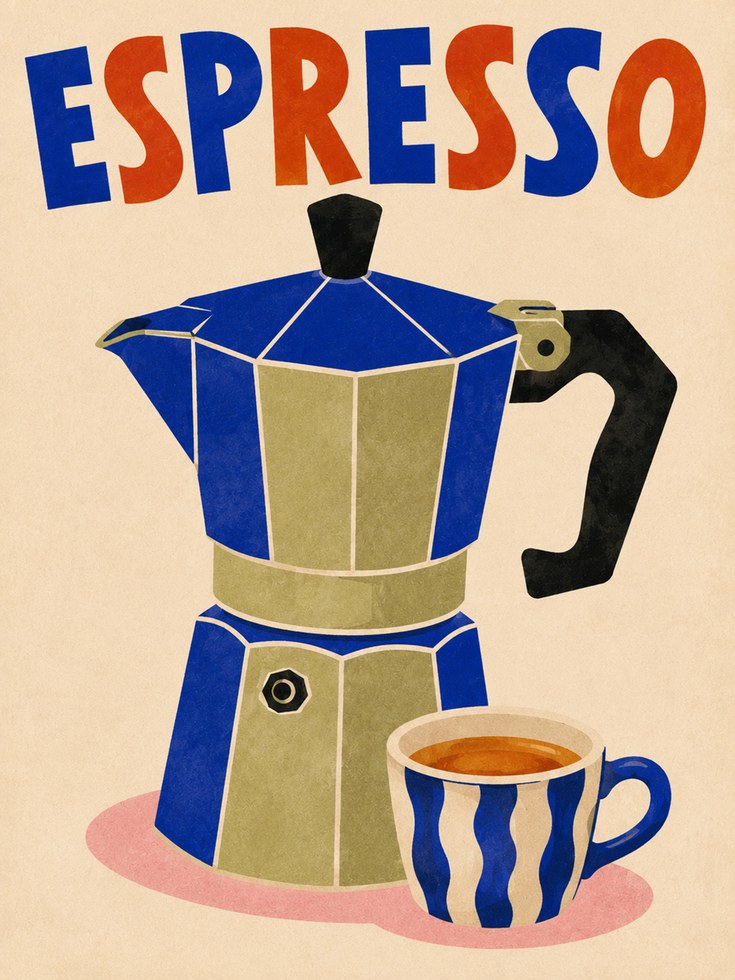 Espresso Moka Pot Poster: Mid-Century Modern Coffee Art Print - artwork on paper