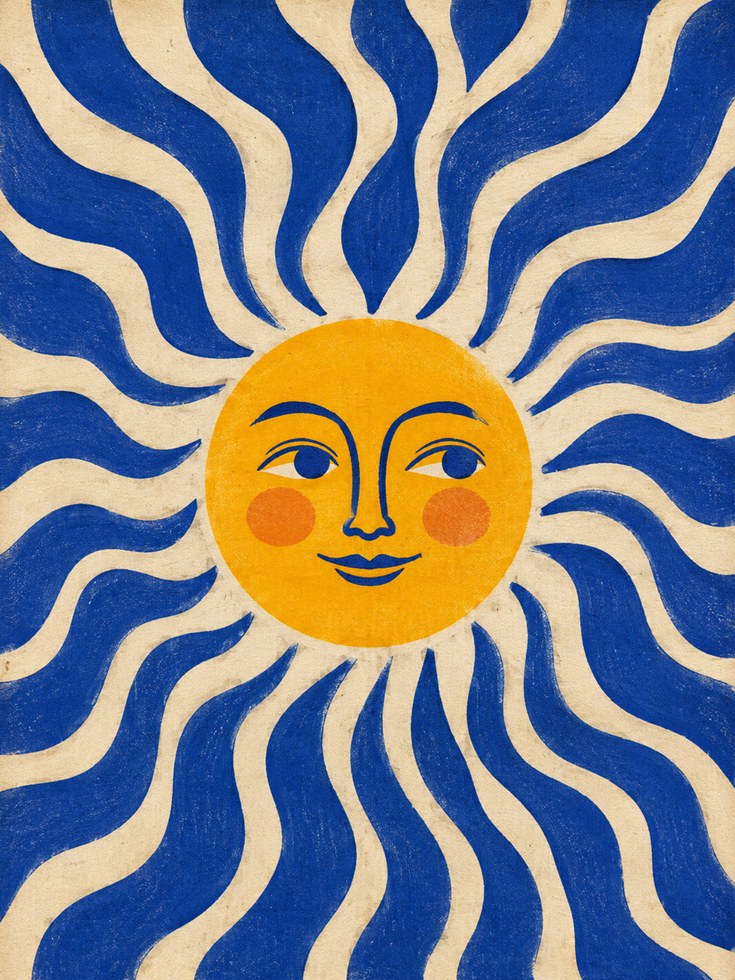 Folk Art Sun Poster – Vintage Sun Wall Art - artwork on paper
