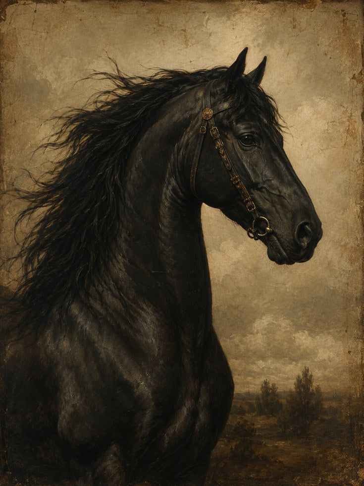 Black Horse Wall Art – Vintage Equestrian Print - artwork on paper