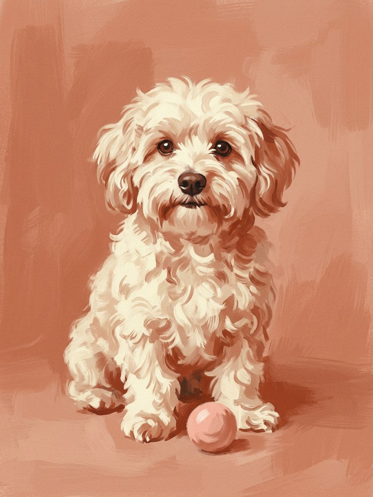 Cockapoo Dog Portrait: Warm Coral Tones Wall Art - artwork on paper