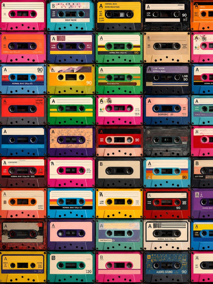 Retro Cassette Tape Print: Colorful 80s 90s Music Wall Art - artwork on paper