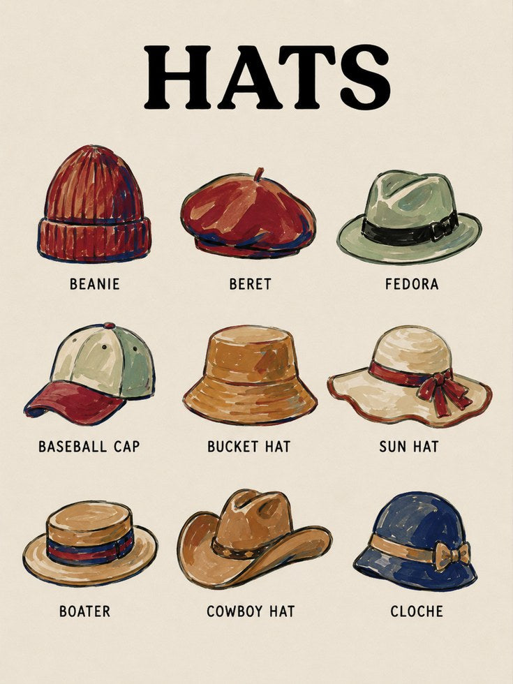 Hat Types Wall Art – Fashion Poster - artwork on paper