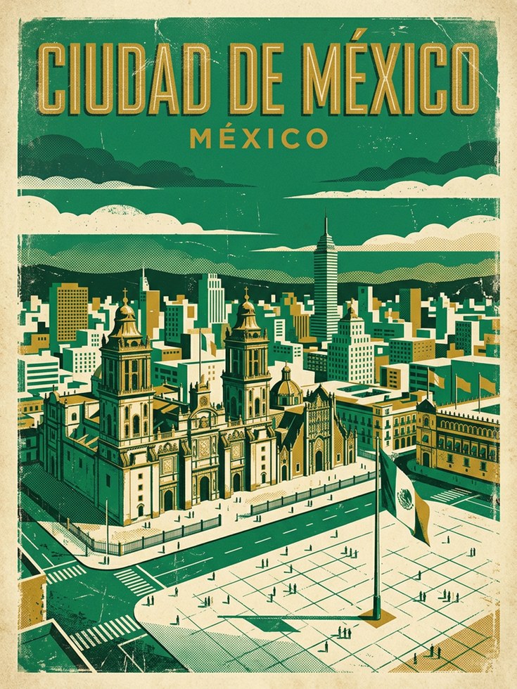 Ciudad de México Travel Poster – Vintage Mid-Century Modern Art Print - artwork on paper
