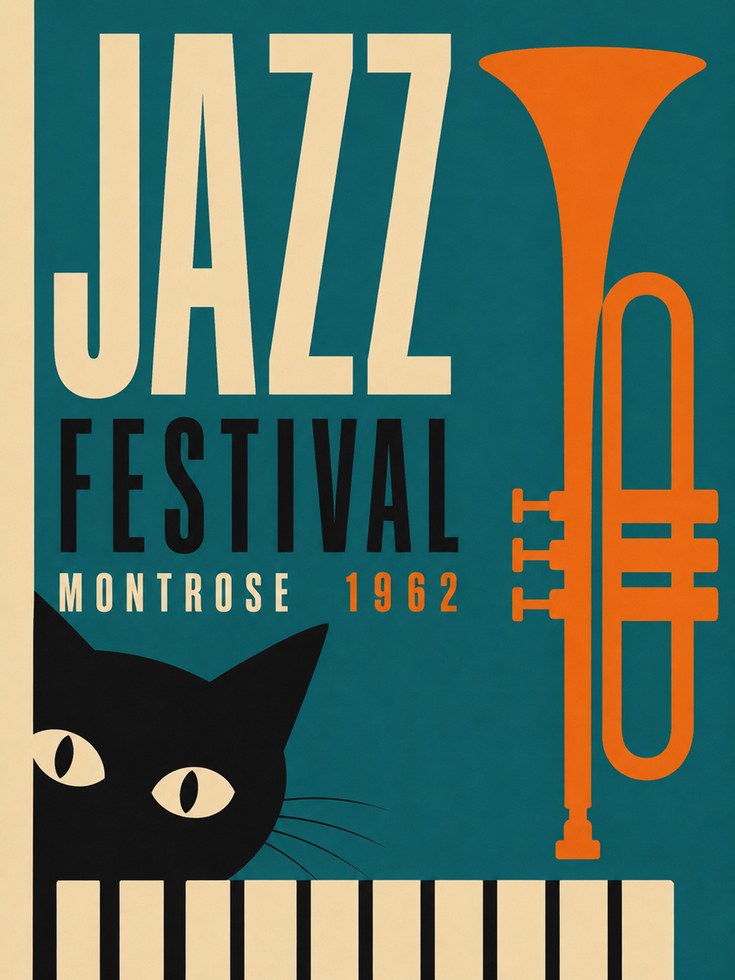 Mid-Century Jazz Festival Poster – Teal - artwork on paper